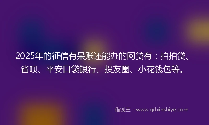 2025年的征信有呆账还能办的网贷有：拍拍贷、省呗、平安口袋银行、投友圈、小花钱包等。