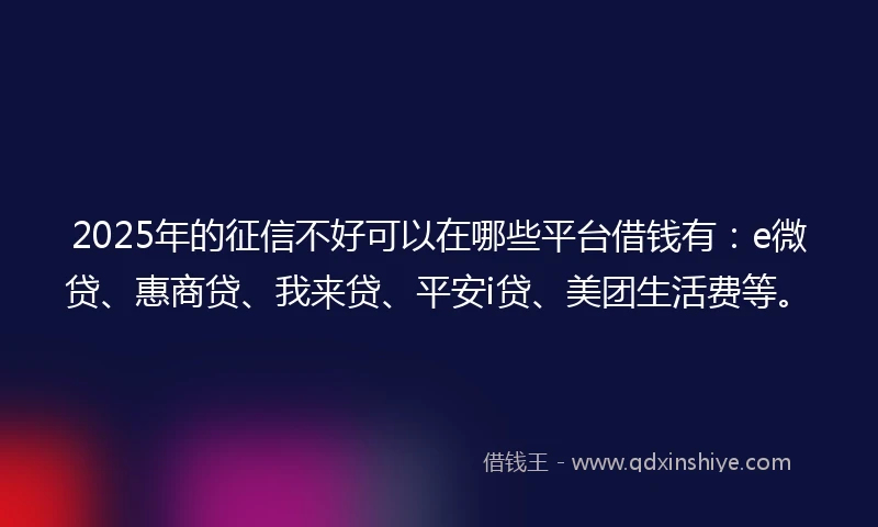2025年的征信不好可以在哪些平台借钱有：e微贷、惠商贷、我来贷、平安i贷、美团生活费等。