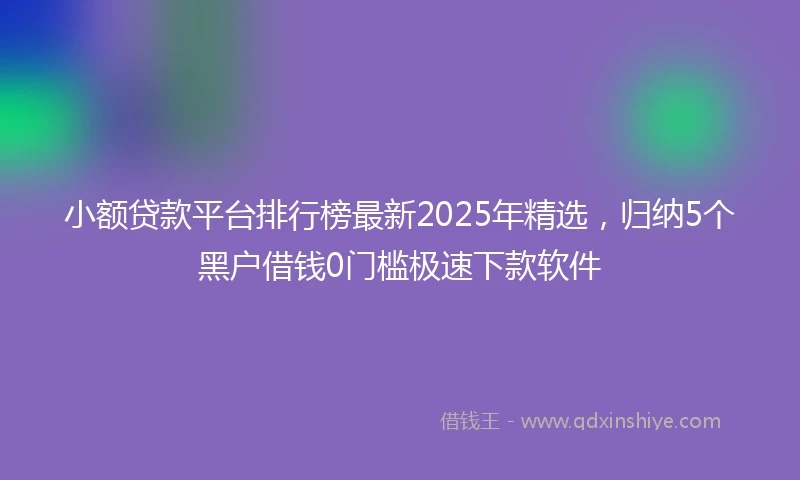 小额贷款平台排行榜最新2025年精选，归纳5个黑户借钱0门槛极速下款软件