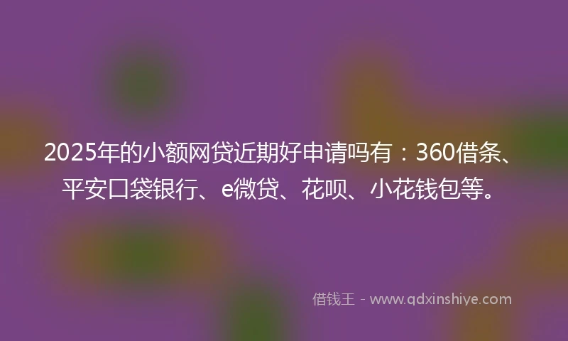 2025年的小额网贷近期好申请吗有：360借条、平安口袋银行、e微贷、花呗、小花钱包等。