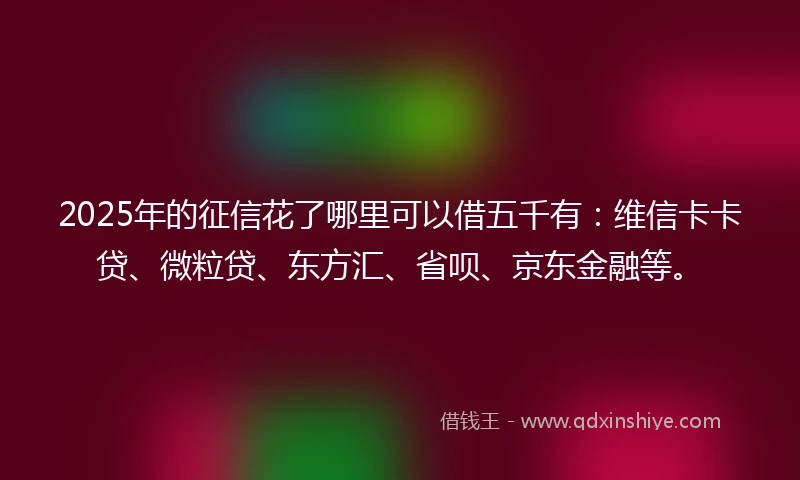 2025年的征信花了哪里可以借五千有：维信卡卡贷、微粒贷、东方汇、省呗、京东金融等。