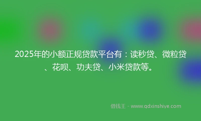 2025年的小额正规贷款平台有:读秒贷、微粒贷、花呗、功夫贷、小米贷款等。