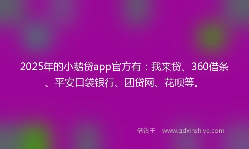 2025年的小鹅贷app官方有：我来贷、360借条、平安口袋银行、团贷网、花呗等。