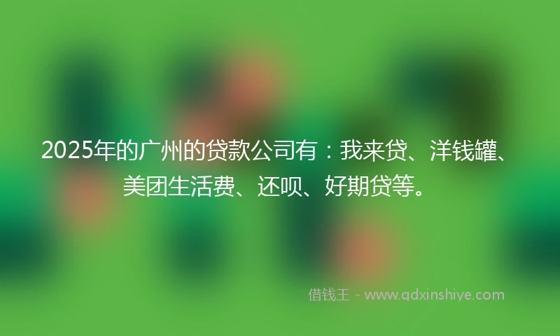 2025年的广州的贷款公司有：我来贷、洋钱罐、美团生活费、还呗、好期贷等。