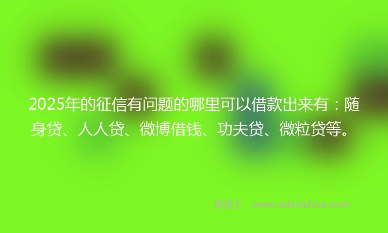 2025年的征信有问题的哪里可以借款出来有：随身贷、人人贷、微博借钱、功夫贷、微粒贷等。