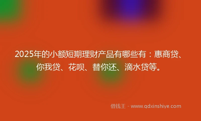2025年的小额短期理财产品有哪些有：惠商贷、你我贷、花呗、替你还、滴水贷等。
