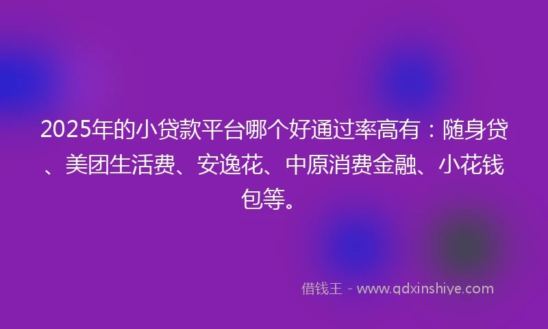 2025年的小贷款平台哪个好通过率高有：随身贷、美团生活费、安逸花、中原消费金融、小花钱包等。