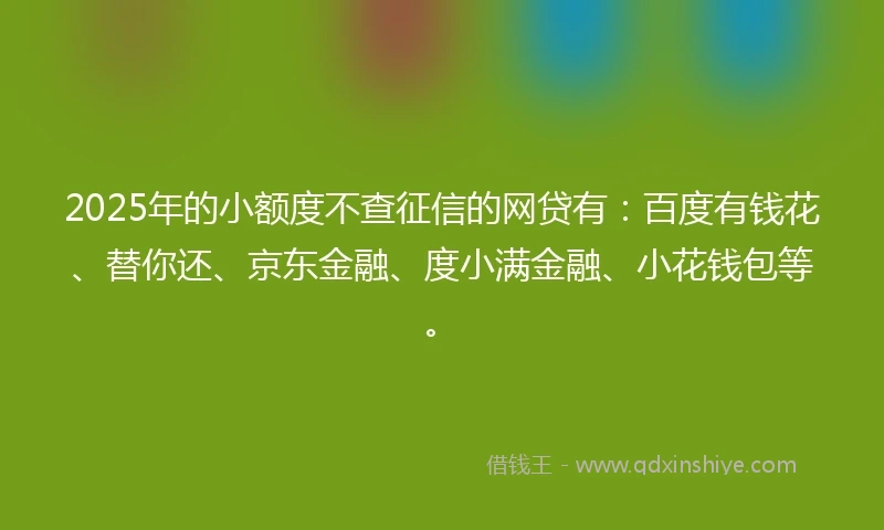 2025年的小额度不查征信的网贷有：百度有钱花、替你还、京东金融、度小满金融、小花钱包等。