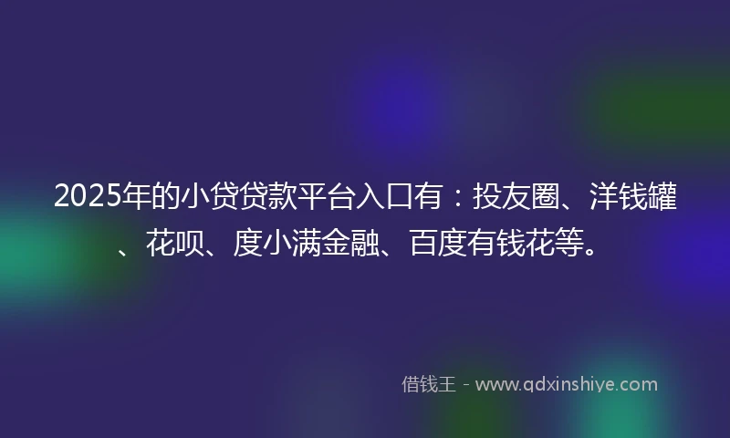 2025年的小贷贷款平台入口有：投友圈、洋钱罐、花呗、度小满金融、百度有钱花等。