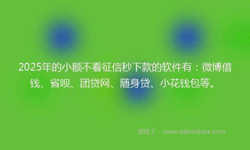 2025年的小额不看征信秒下款的软件有：微博借钱、省呗、团贷网、随身贷、小花钱包等。