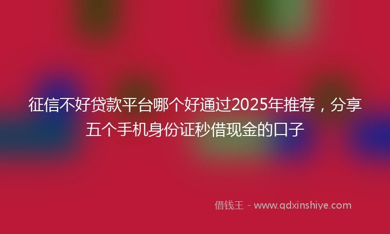征信不好贷款平台哪个好通过2025年推荐，分享五个手机身份证秒借现金的口子