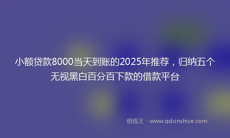 小额贷款8000当天到账的2025年推荐，归纳五个无视黑白百分百下款的借款平台