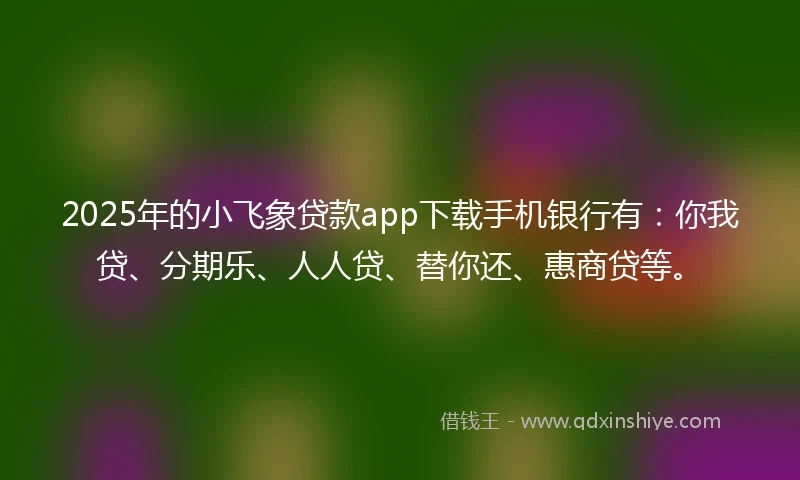 2025年的小飞象贷款app下载手机银行有：你我贷、分期乐、人人贷、替你还、惠商贷等。