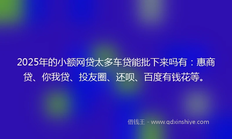2025年的小额网贷太多车贷能批下来吗有：惠商贷、你我贷、投友圈、还呗、百度有钱花等。