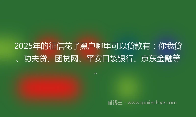 2025年的征信花了黑户哪里可以贷款有：你我贷、功夫贷、团贷网、平安口袋银行、京东金融等。