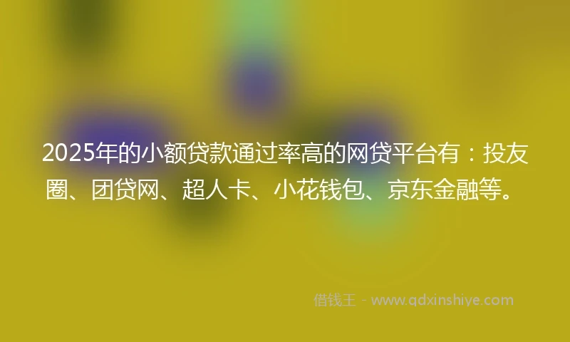 2025年的小额贷款通过率高的网贷平台有：投友圈、团贷网、超人卡、小花钱包、京东金融等。