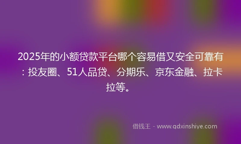 2025年的小额贷款平台哪个容易借又安全可靠有：投友圈、51人品贷、分期乐、京东金融、拉卡拉等。