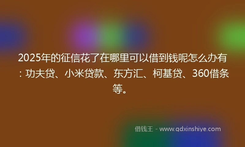 2025年的征信花了在哪里可以借到钱呢怎么办有：功夫贷、小米贷款、东方汇、柯基贷、360借条等。