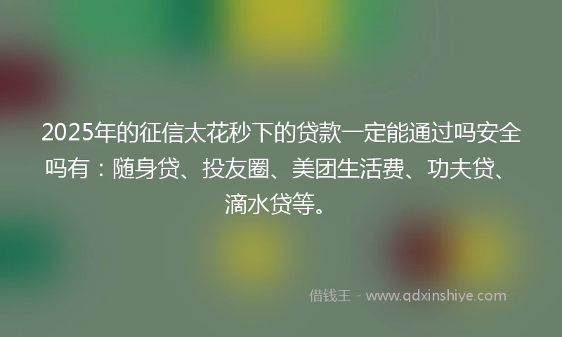 2025年的征信太花秒下的贷款一定能通过吗安全吗有：随身贷、投友圈、美团生活费、功夫贷、滴水贷等。