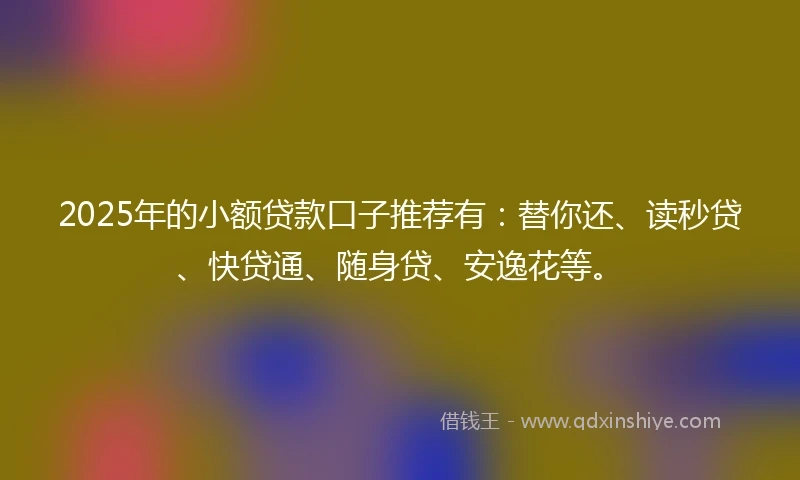2025年的小额贷款口子推荐有：替你还、读秒贷、快贷通、随身贷、安逸花等。