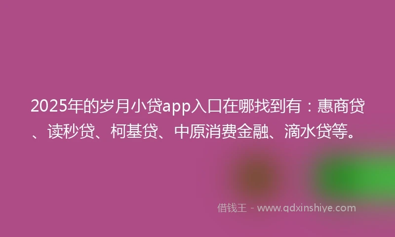 2025年的岁月小贷app入口在哪找到有：惠商贷、读秒贷、柯基贷、中原消费金融、滴水贷等。