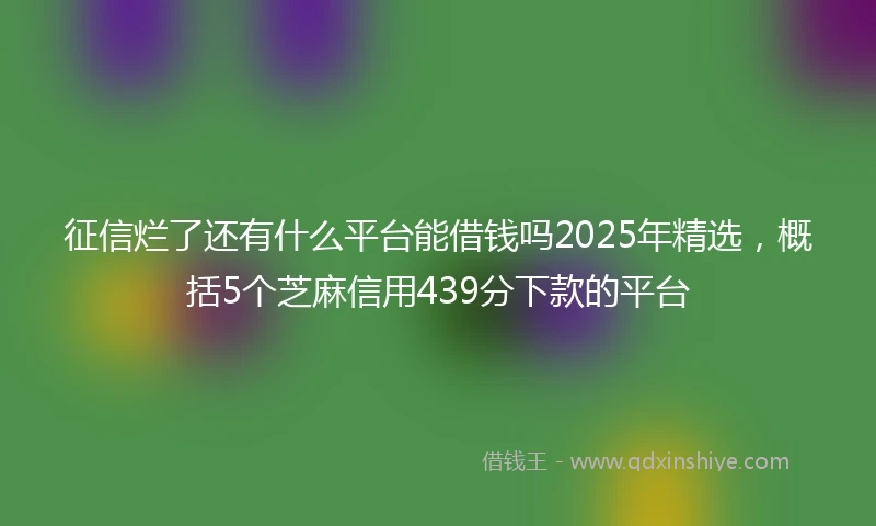 征信烂了还有什么平台能借钱吗2025年精选，概括5个芝麻信用439分下款的平台
