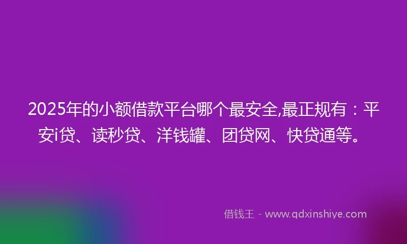 2025年的小额借款平台哪个最安全,最正规有：平安i贷、读秒贷、洋钱罐、团贷网、快贷通等。