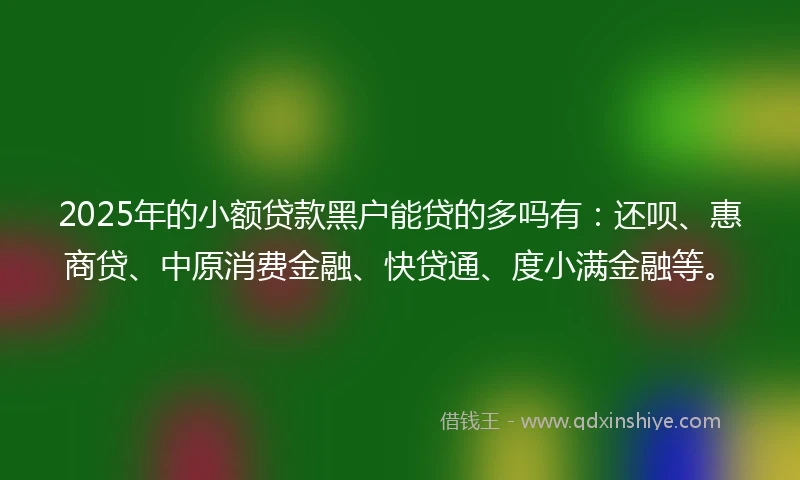 2025年的小额贷款黑户能贷的多吗有：还呗、惠商贷、中原消费金融、快贷通、度小满金融等。