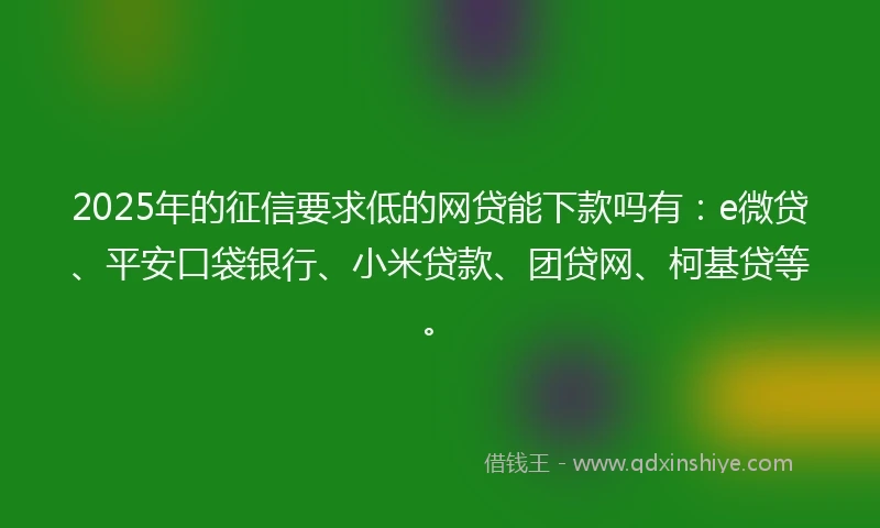 2025年的征信要求低的网贷能下款吗有：e微贷、平安口袋银行、小米贷款、团贷网、柯基贷等。