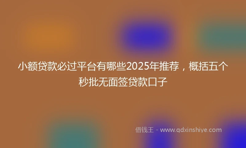小额贷款必过平台有哪些2025年推荐，概括五个秒批无面签贷款口子
