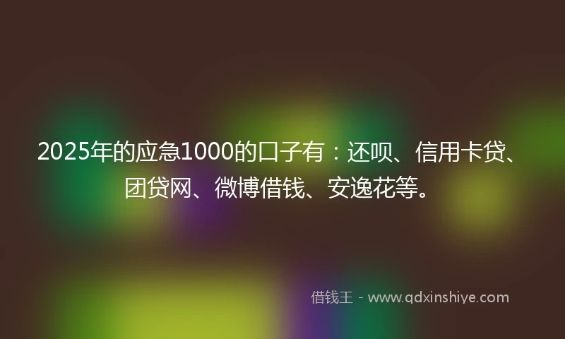 2025年的应急1000的口子有：还呗、信用卡贷、团贷网、微博借钱、安逸花等。