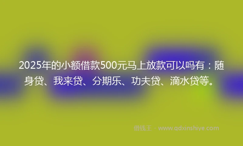 2025年的小额借款500元马上放款可以吗有：随身贷、我来贷、分期乐、功夫贷、滴水贷等。