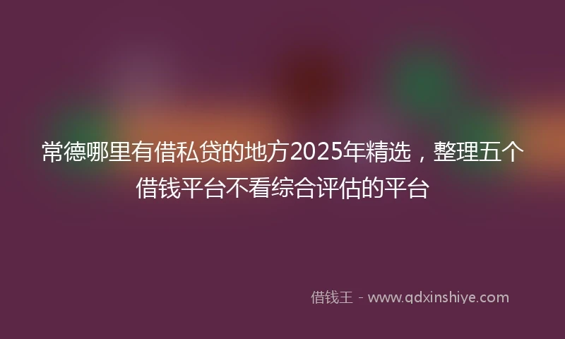 常德哪里有借私贷的地方2025年精选，整理五个借钱平台不看综合评估的平台
