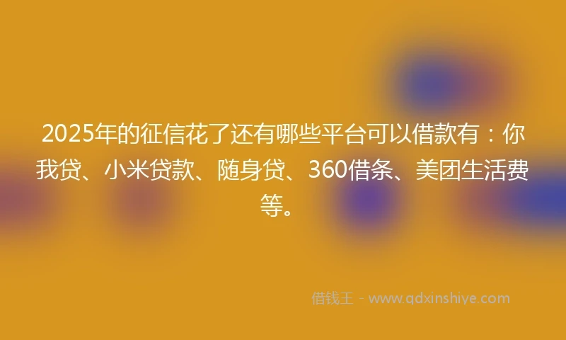 2025年的征信花了还有哪些平台可以借款有:你我贷、小米贷款、随身贷、360借条、美团生活费等。