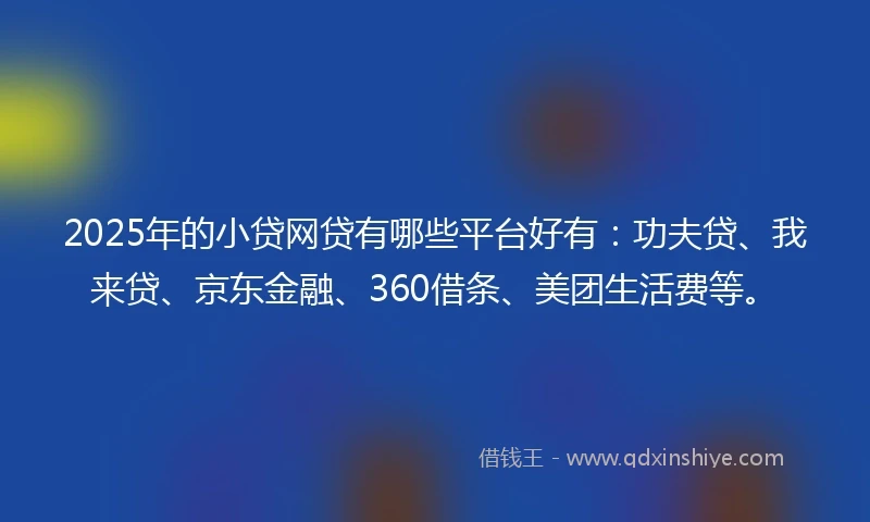 2025年的小贷网贷有哪些平台好有：功夫贷、我来贷、京东金融、360借条、美团生活费等。