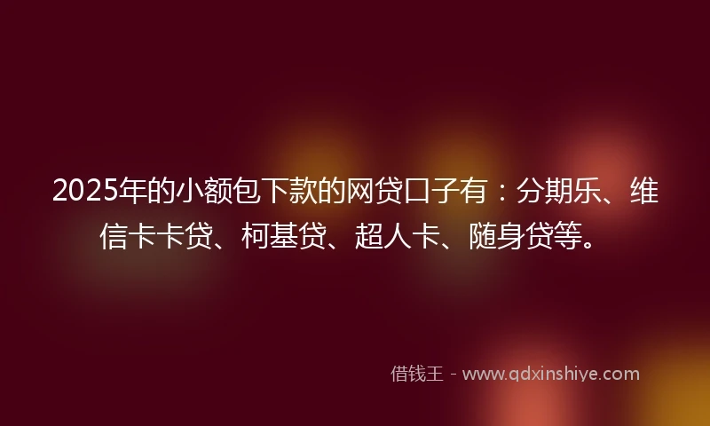 2025年的小额包下款的网贷口子有：分期乐、维信卡卡贷、柯基贷、超人卡、随身贷等。