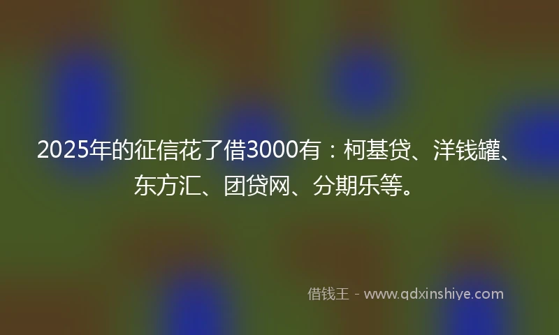2025年的征信花了借3000有：柯基贷、洋钱罐、东方汇、团贷网、分期乐等。