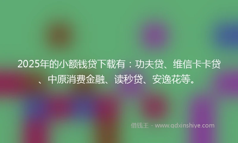 2025年的小额钱贷下载有：功夫贷、维信卡卡贷、中原消费金融、读秒贷、安逸花等。