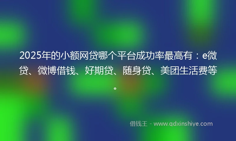 2025年的小额网贷哪个平台成功率最高有：e微贷、微博借钱、好期贷、随身贷、美团生活费等。
