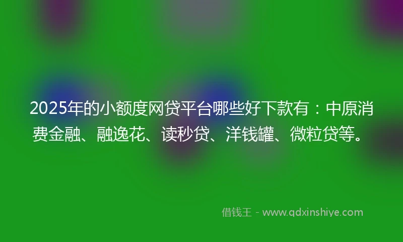 2025年的小额度网贷平台哪些好下款有：中原消费金融、融逸花、读秒贷、洋钱罐、微粒贷等。