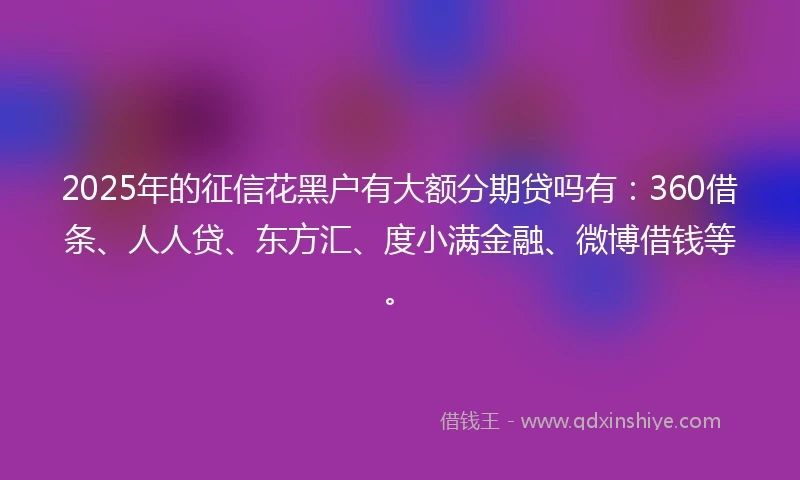 2025年的征信花黑户有大额分期贷吗有：360借条、人人贷、东方汇、度小满金融、微博借钱等。