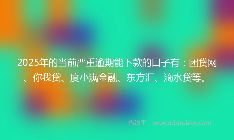 2025年的当前严重逾期能下款的口子有：团贷网、你我贷、度小满金融、东方汇、滴水贷等。