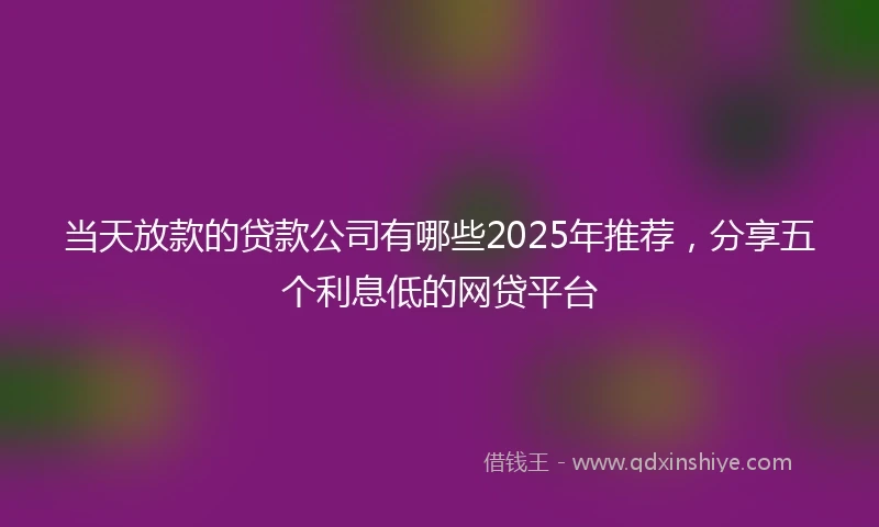 当天放款的贷款公司有哪些2025年推荐，分享五个利息低的网贷平台