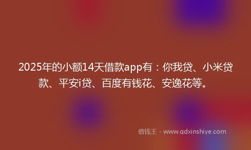 2025年的小额14天借款app有：你我贷、小米贷款、平安i贷、百度有钱花、安逸花等。