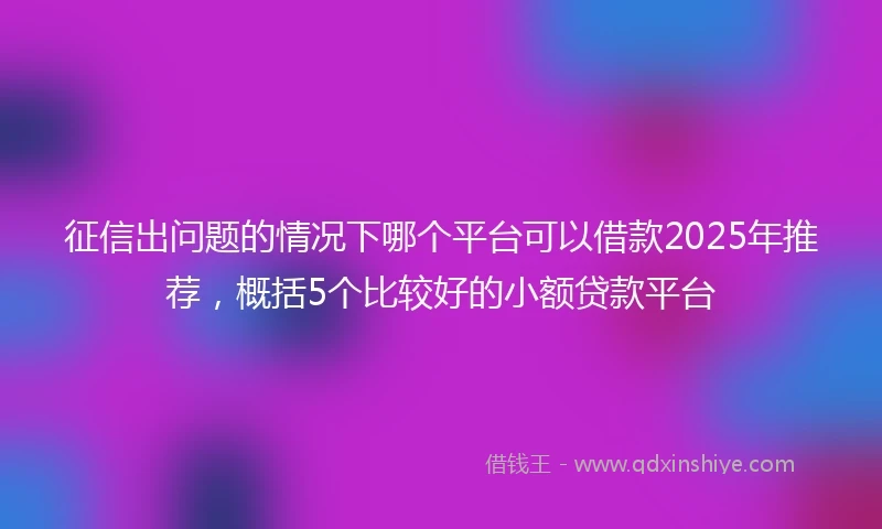 征信出问题的情况下哪个平台可以借款2025年推荐,概括5个比较好的小额贷款平台