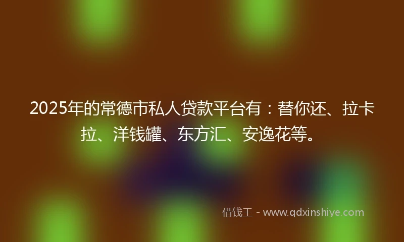 2025年的常德市私人贷款平台有：替你还、拉卡拉、洋钱罐、东方汇、安逸花等。