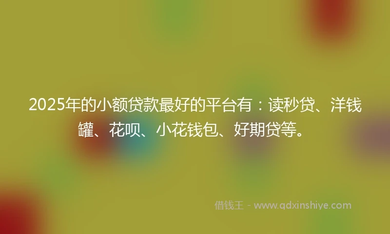 2025年的小额贷款最好的平台有：读秒贷、洋钱罐、花呗、小花钱包、好期贷等。