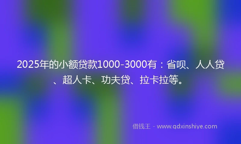 2025年的小额贷款1000-3000有：省呗、人人贷、超人卡、功夫贷、拉卡拉等。