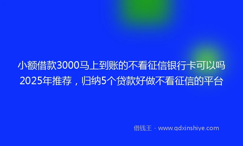 小额借款3000马上到账的不看征信银行卡可以吗2025年推荐，归纳5个贷款好做不看征信的平台