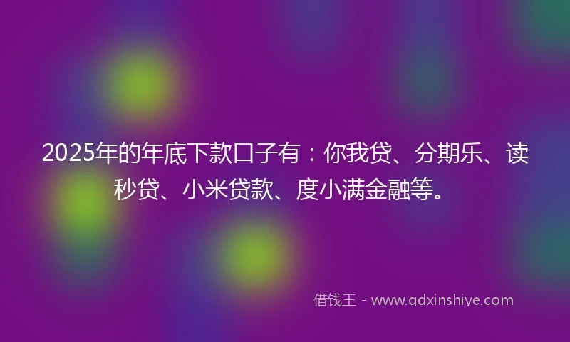 2025年的年底下款口子有：你我贷、分期乐、读秒贷、小米贷款、度小满金融等。